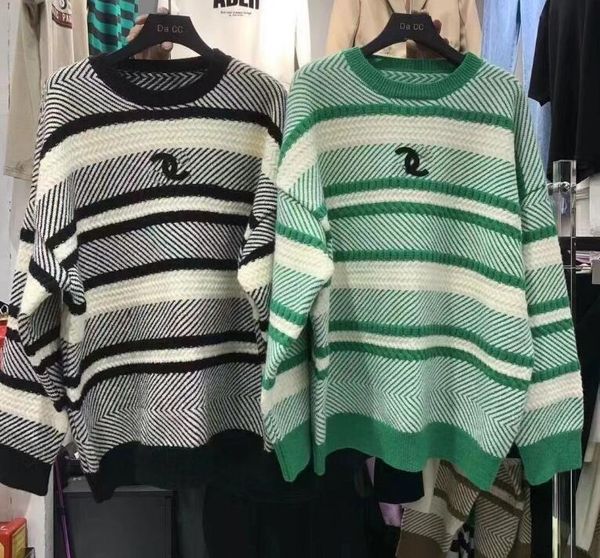 Suéteres de lujo vintage para mujer, jersey de manga larga de longitud media a rayas, suéter de diseñador, jersey para mujer