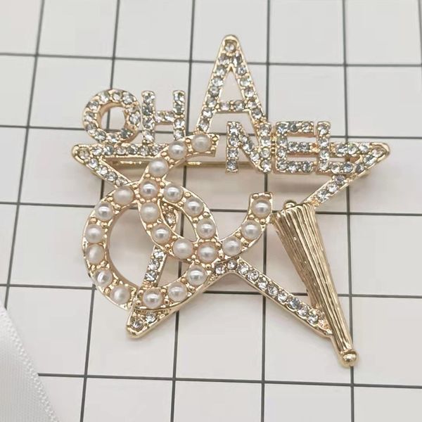 Vintage Luxury Women Star Designer Brand Lettera Spille 18K Gold Plated Inlay Crystal Rhinestone Jewelry Spilla Charm Pin Marry Wedding Party Gift Accessorie