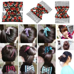 Vintage Magic Hair Comb Women Elastische kralen Accessoires Bunhouder Haarclips Klauw Comb-Stay Rekbare hoofddeksels Styling 10 kleuren