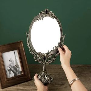 Vintage make -up spiegel tafelblad ovaal coic metaal retro ijdelheid voor dressing slaapkamer woonkamer dressoir decoratie 240509