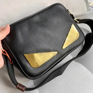 Vintage Man Designer Crossbody Camera Bags With 2 Gold Metal Monster Eyes Compact Shoulder Bag in Black full-grain Leather Fabric Cross-body Shoulder Bandoulière