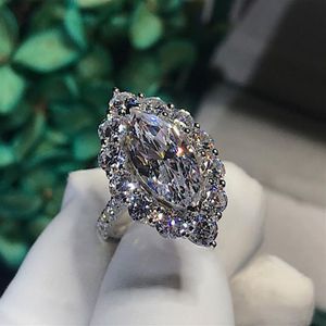 Vintage Marquesa corte 3ct Lab Diamond Ring 925 plata esterlina Bijou Compromiso Alianza de boda Anillos para mujeres Joyería de fiesta nupcial 22357