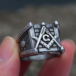 Vintage Masonic Letter Ring Classic Moon and Sun Stamp 14K Gold Biker Ring For Men Punk Amulet Sieraden Gift