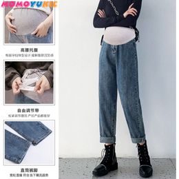 Vintage maternité harem pantalon vêtements enceinte femme de grossesse vêtements denim jeans grossesse femmes embarazada pantalon féminin