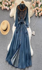 Vintage Maxi Woman Hobe Lourde broderie Tempérament Robe Women039s Robe de jean poitrine simple mode 2023 Vestidos de Mujer9559808