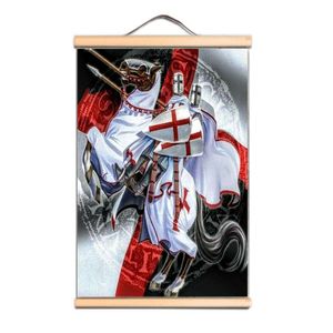 Papel tapiz Vintage de guerrero cruzado Medieval, obra de arte en lienzo, pintura en rollo de madera maciza, póster de caballeros templarios, Arte de la pared Decoración CD30