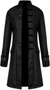 Vintage middeleeuwse steampunk -jas, geborduurde Victoriaanse staartcoat Gothic Vampire Cosplay Halloween -kostuum zwart, m