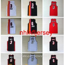 Vintage Men Basketball Jersey Dwyane 3 Wade 6 James Jersey arco iris negro blanco 100% cosido 3 Wade 6 James Basketball Shirt Talla S-2XL