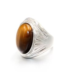 Vintage Men Boy Oval Tiger Eye Bruine Stones met symboolring In roestvrijstalen sieraden Mens Accessoires Anel Aneis2398426