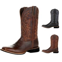 Vintage Men Embroidered Fashion Boots Tall Mens Shoes Couple Western Cowboy Rider Booties Botas Hombre Botines 221022 GAI 888 s