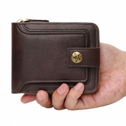 Vintage Hombres de alta calidad PU Cuero Pe Small Wallet corta Horiztal Cinda de bolsillo de bolsillo Tri-pliegue de cartera Purse Billetera Hombre B6ew#