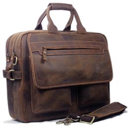 Maletín de cuero vintage para hombre, bolso de negocios, cartera genuina de Caballo Loco, maletín para hombre, 15 laptop, oficina 240308