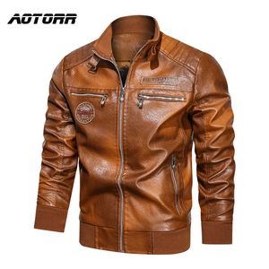 Vintage mannen lederen jas stand kraag herfst winter motorfiets man PU lederen jassen mannelijke casual windbreker slank bovenkleding 211009