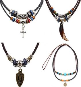 Vintage Men Collar colgantes tejidos Cuero genuino Turquois Beads Cadena Elefante Crescent Indian Moda American Fashion Collar30365328142