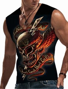 Gilet de sport à manches imprimé en 3D pour hommes Vacati Hell Skull Fitn T-shirt à col ras du cou Four Seass Vêtements S-5XL M19i #