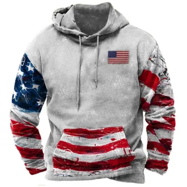 Sweat à capuche pour hommes Vintage 3D drapeau américain imprimé sweats à capuche pour hommes mode rue vêtements pour hommes en vrac surdimensionné sweat-shirts à manches longues 231226