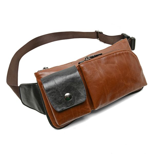 Vintage Men's Money Pockets PU Leather Banana Bag Business Waist Packs Sports de plein air Oreiller Poitrine Sac