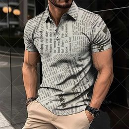 Polo Vintage à manches courtes pour hommes, t-shirt d'été décontracté à motif de journal imprimé, vêtements surdimensionnés de rue, chemise de Golf