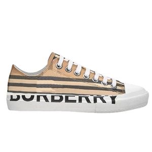 Vintage heren bedrukte gestreepte vrijetijdsschoenen Tweekleurige katoenen gabardine B22 flats bedrukt woord geruit kalfsleer canvas klassieke beige sneakers