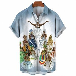 Camisa de hombre vintage 3D Umbanda Print Street Designer Manga corta Fi Ropa de hombre Tops Camisas y blusas sueltas de gran tamaño b4uQ #