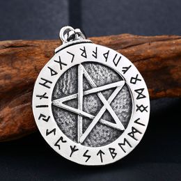 Vintage heren roestvrijstalen hanger ketting Norse Viking Runen Pentacle Pentagram van bescherming Amulet Star Charm Ball Chain