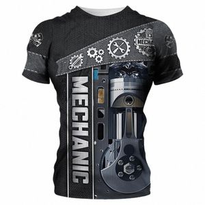 Vintage heren T-shirt 3D-geprint mechanisch gereedschapspatroon gewone korte mouwen High Street streetwear tees tops herenkleding i038 #