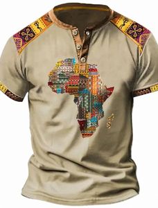 Vintage Heren T-shirt Afrika Global 3D Gedrukte T-shirt V-hals Butt Oversized Korte Mouw Outdoor streetwear Tops Kleding 63xy #