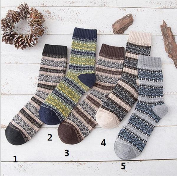 Vintage hommes chaussettes chaudes lapin laine tricot chaussette rayé motif jacquard couleur bonbon heureux chaussette hiver chaussettes épaisses mens chaussettes décontractées