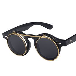 Vintage hommes femmes noir pas cher lunettes de soleil rondes en plastique lunettes style steampunk flip up punk lunettes de soleil Gafas de sol