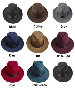 Vintage Men Women Hard Filt Hat brim Fedora Trilby Panama Hat Gangster Cap5081213