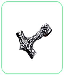 Vintage Men039S Collier pendentif en acier inoxydable Gravure viking marteau mjolnir bijoux nordiques9569426