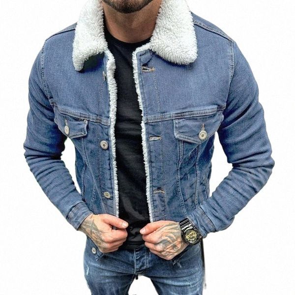 Vintage para hombre chaqueta de mezclilla Streetwear Fi rasgado cuello vuelto lana Jean chaquetas hombres ropa primavera moda mezclilla prendas de vestir exteriores H4vB #