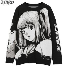 Pull tricoté Vintage pour hommes, HipHop, Streetwear, Harajuku, rétro, Style japonais, Anime fille, automne 2021, hauts en coton