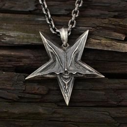 Vintage Mens Satanic Omgekeerde Pentagram Schedel Hanger Ketting Voor Mannen Punk Demon Chaos Ster Baphomet Sieraden Necklaces257c