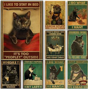 Vintage Mentale Zwarte Kat Posters Muur Foto Grappige Decoratie Chambre Canvas Schilderij Mode Stijl Decor Poster L01