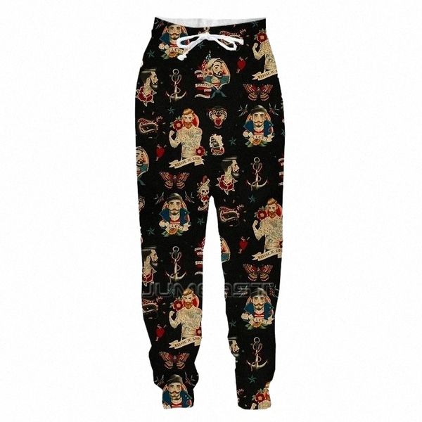 Vintage sirène pantalon de survêtement Nouveau LG man pantalon Skull 3D Joggers imprimés de gymnase pantalon décontracté.