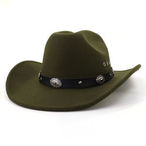 Vintage metalen riem westerse cowboyhoed heren en dames Jazz Fedora hoed brede rand kerk feesthoed Sombrero vilt Cowgirl caps