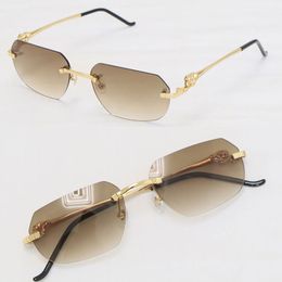 Vintage metalen gouden metalen randloze zonnebril heren dames met decoratie draadframe unisex brillen buiten uv400 lens mode ronde bril