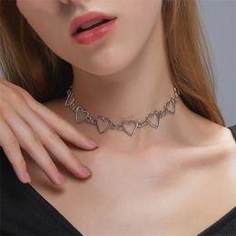 Vintage métal coeur cou chaînes tour de cou Grunge colliers pour femmes Egirl Cosplay accessoires esthétiques bijoux