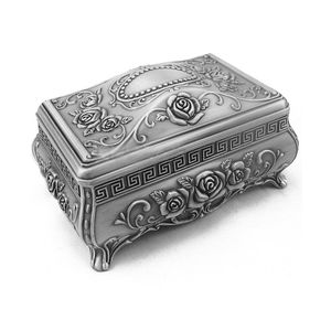 Boîte bijoux en métal vintage Boîte à rose sculptée verrouillable Antique Couleur en alliage Alloy Princesse Case de mariage Favors