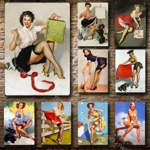 Vintage métal étain signe sexy fille affiches beauté fille service étain signes autocollant pour bar pub décoration plaque métallique affiche fille métal peinture décor taille 30X20 cm w01