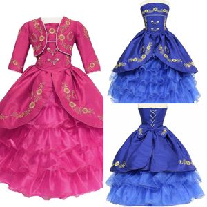 Vintage Mexicain Mini Quinceanera Robes Ados Avec Veste Or Brodé Organza Mulit-Layers Robe De Bal Pageant Robe Petites Filles Première Communion Graduation