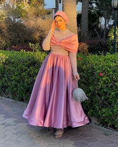 Vintage Midden -Oosten prom -jurken High Neck Long Sleeve stropdas enkellengte Moslimavond feestjurk jurk stropdas satijnen gewaden de soiree