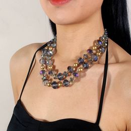 Collier et boucles d'oreilles en cristal minimaliste Vintage, collier multicouche, chaîne de clavicule, bijoux pour femmes, vente en gros