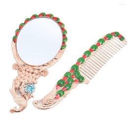 Vintage Mirror Comb Set Makeup Vanity Desk Kit Mini Handheld Retro Peacock Patroon Herramientas de Maquillaje MP