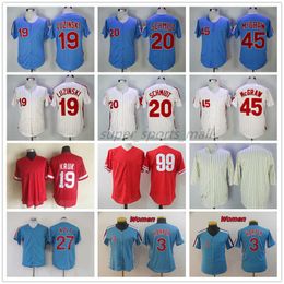 Jersey de béisbol vintage 19 Greg Luzinski 20 Mike Schmidt 27 Aaron Nola 45 Tug McGraw 99 Mitch Williams Blank 1983 Jerseys Hombres Mujeres