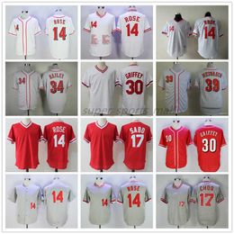 Jersey de béisbol vintage 14 Pete Rose 17 Chris Sabo 30 Ken Griffey Jr. 34 Homer Bailey 39 Devin Mesoraco Jerseys 1969 1976 Hombres Mujeres Jóvenes