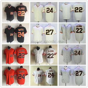 Jersey de béisbol vintage 22 Will Clark 24 Willie Mays 25 Barry Bonds 27 Juan Marichal 1962 Jerseys en blanco Hombres Mujeres