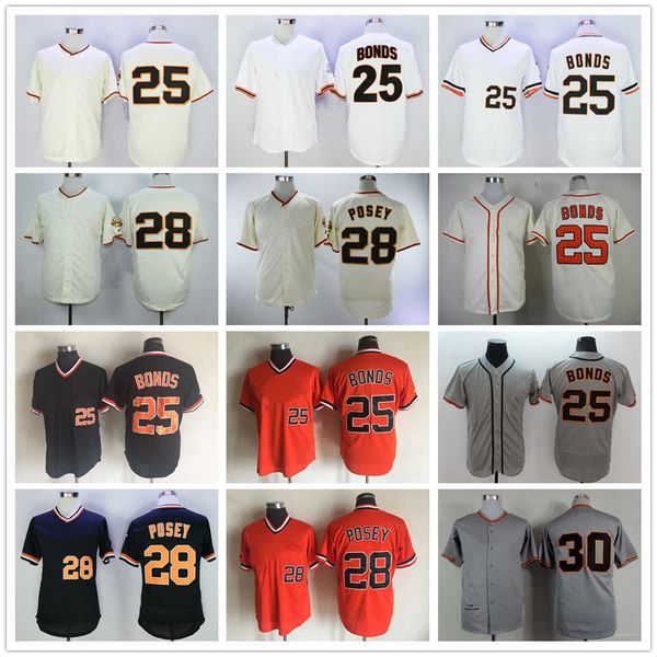 Maillot de baseball vintage 28 Buster Posey 25 Barry Bonds 30 Orlando Cepeda 1962 Maillots vierges Hommes Femmes