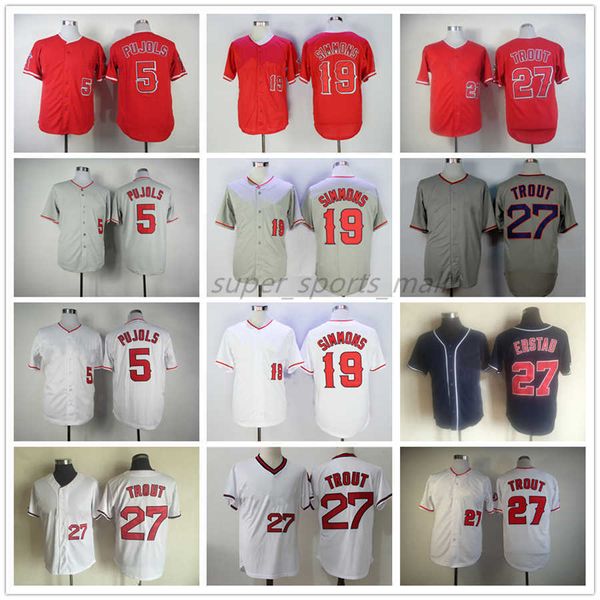 Maillot de baseball vintage 5 Albert Pujols 19 Andrelton Simmons 27 Erstad Throwback 29 Rod Carew 30 Nolan Ryan 1973 Hommes Femmes Jeunes